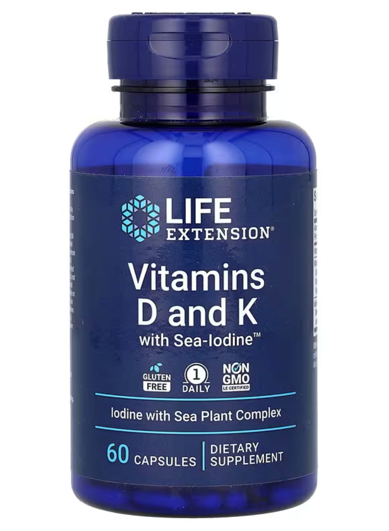 لايف إكستنشن لايف إكستانشن‏, فيتامينا "د" و"ك" مع يود بحري، 60 كبسولة