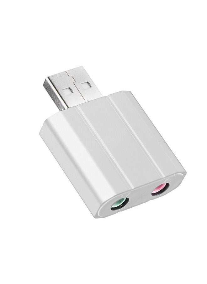 Thoraya External USB 2.0 to 3.5mm Stereo Audio Sound Card Mic Adapter Speaker (Silver)  - Image 1