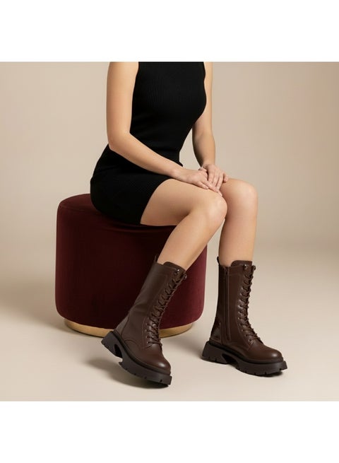 Ankle Boot Leather With Zipper Elegant E-105 - Brown