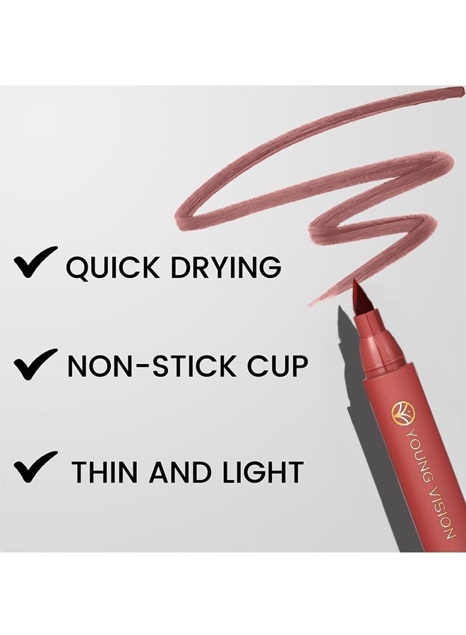يونج فيجن قلم تلوين الشفاه، صبغة شفاه خفيفة، أحمر شفاه سائل بدرجات النيود المطفية، محدد شفاه وعصا 2 في 1، طويل الثبات ومقاوم للماء #04 - Image 4