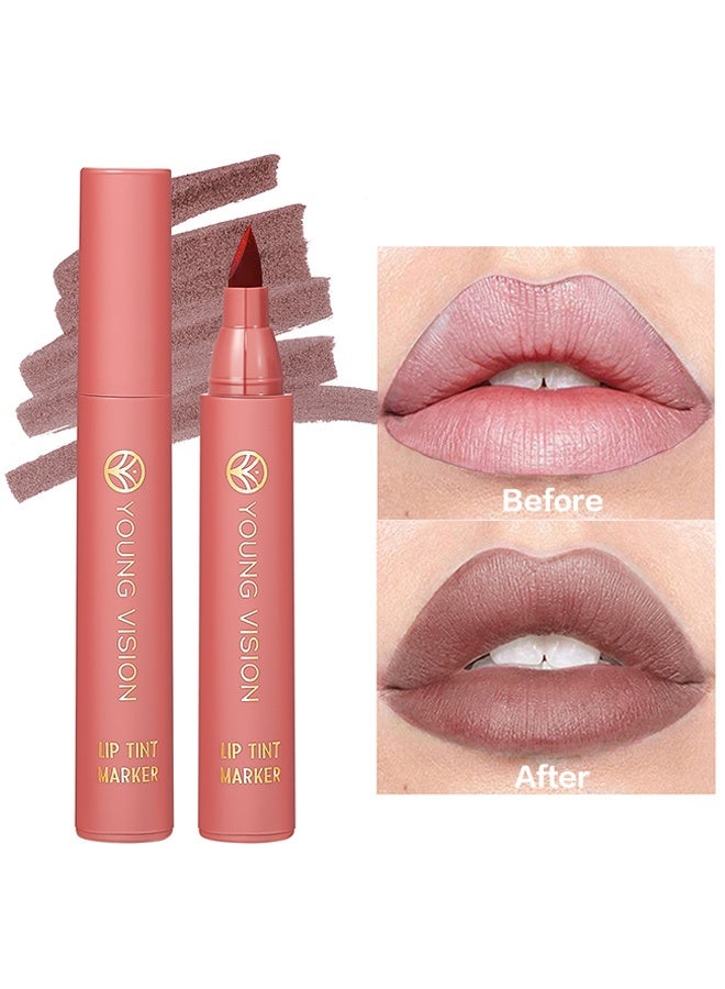 يونج فيجن قلم تلوين الشفاه، صبغة شفاه خفيفة، أحمر شفاه سائل بدرجات النيود المطفية، محدد شفاه وعصا 2 في 1، طويل الثبات ومقاوم للماء #04 - Image 1
