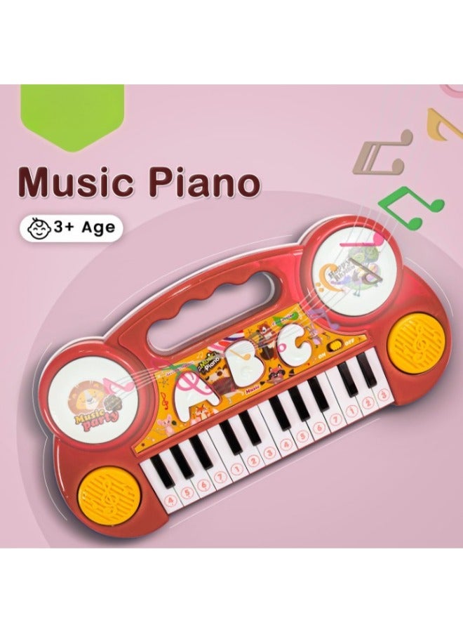 حديقة الألعاب لعبة موسيقية صغيرة بلوحة مفاتيح بيانو، 23 مفتاحًا للأطفال مع آلات الأبجدية، لعبة تعليمية موسيقية مع بطاقة نوتة موسيقية، هدية تعليمية للأطفال الصغار، الأولاد والبنات، لون أحمر - Image 2