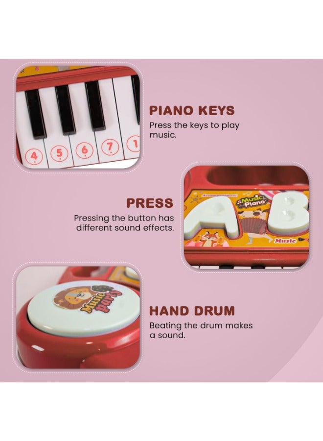حديقة الألعاب لعبة موسيقية صغيرة بلوحة مفاتيح بيانو، 23 مفتاحًا للأطفال مع آلات الأبجدية، لعبة تعليمية موسيقية مع بطاقة نوتة موسيقية، هدية تعليمية للأطفال الصغار، الأولاد والبنات، لون أحمر - Image 3