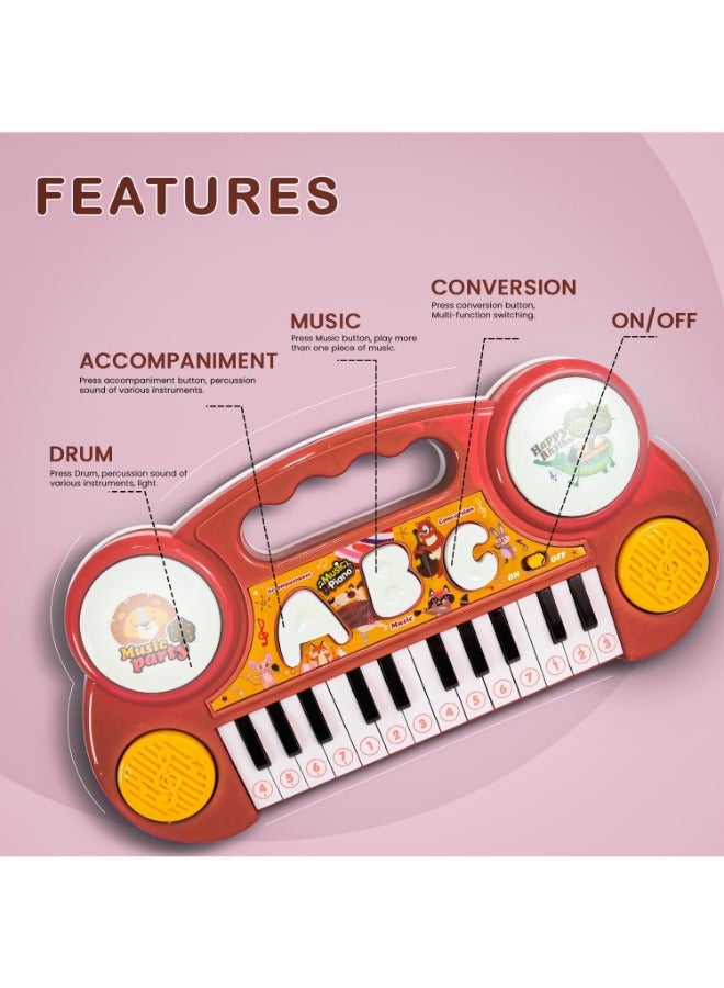 حديقة الألعاب لعبة موسيقية صغيرة بلوحة مفاتيح بيانو، 23 مفتاحًا للأطفال مع آلات الأبجدية، لعبة تعليمية موسيقية مع بطاقة نوتة موسيقية، هدية تعليمية للأطفال الصغار، الأولاد والبنات، لون أحمر - Image 4