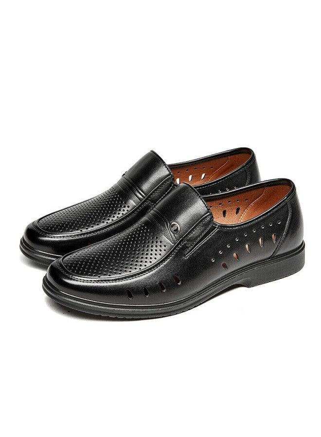 Connell Conal Men's Summer Breathable Casual Business Hollow Out Leather Shoes Black Size 41 - Image 3