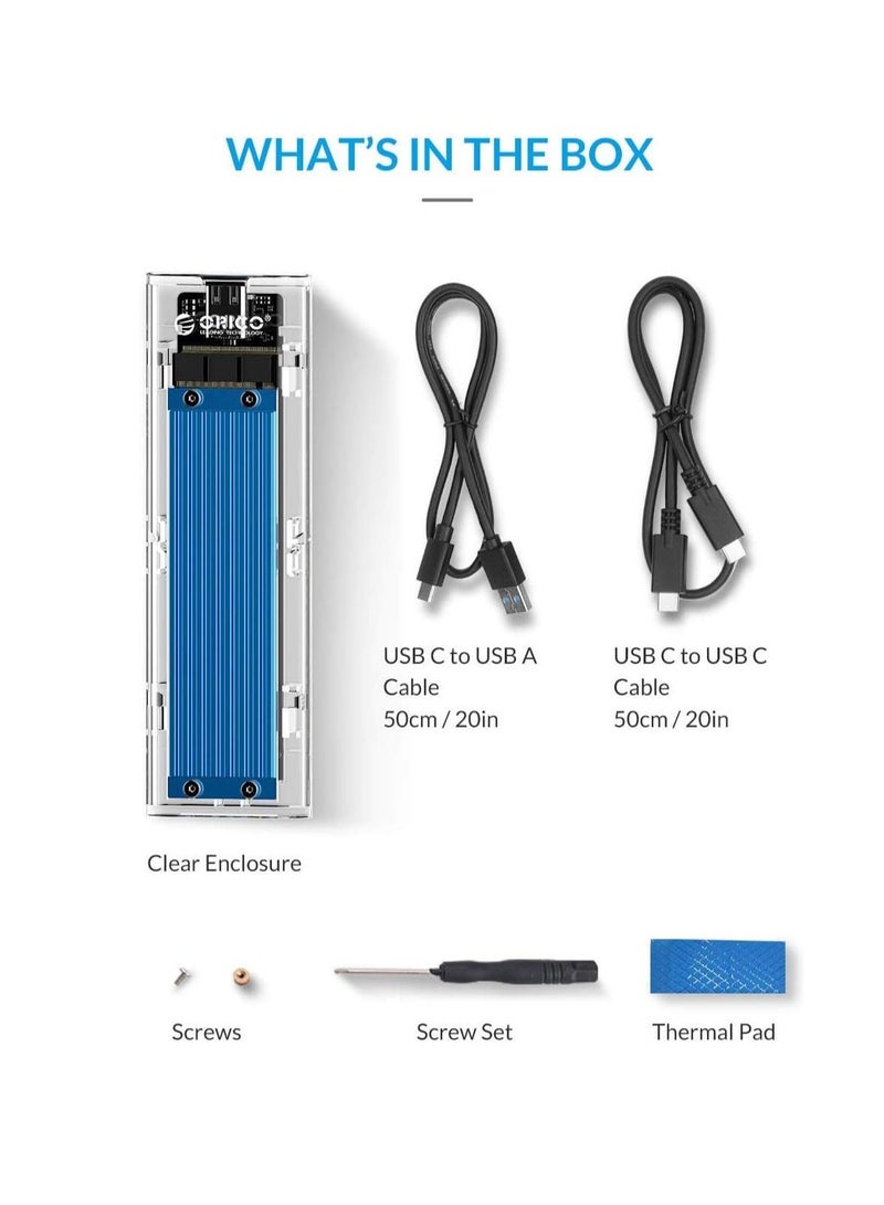 RAK USB-C M.2 NVMe SSD Adapter - USB 3.1 Gen 2 (10Gbps) to NVME Express Enclosure for M2 M-Key 2230, 2242, 2260, 2280 (TB3 Compatible) - Blue - Image 2