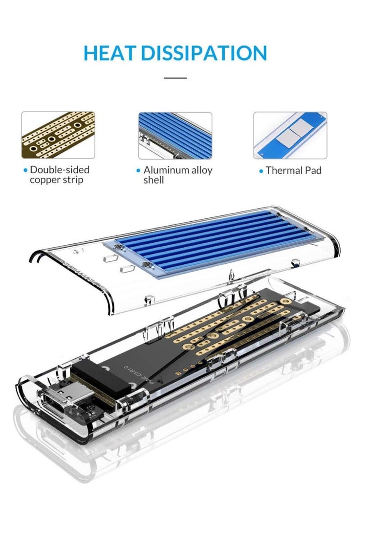 RAK USB-C M.2 NVMe SSD Adapter - USB 3.1 Gen 2 (10Gbps) to NVME Express Enclosure for M2 M-Key 2230, 2242, 2260, 2280 (TB3 Compatible) - Blue - Image 3