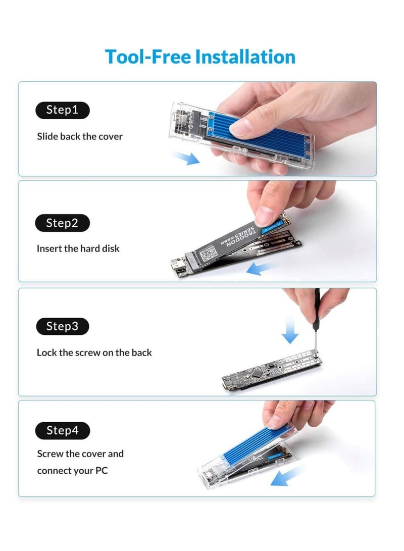 RAK USB-C M.2 NVMe SSD Adapter - USB 3.1 Gen 2 (10Gbps) to NVME Express Enclosure for M2 M-Key 2230, 2242, 2260, 2280 (TB3 Compatible) - Blue - Image 5