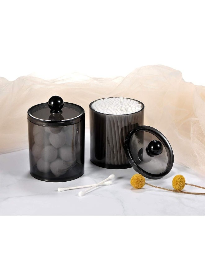 SheeChung 15-Ounce Small Clear Plastic Apothecary Jar - Qtip Dispenser Holder Bathroom Vanity Storage Canister Acrylic Jar For Cotton Ball, Cotton Swab, Q-Tips, Cotton Rounds | 2 Pack (Black)  - Image 4