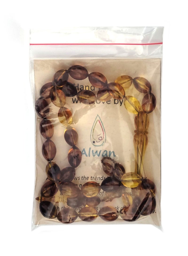 Alwan 33 Count Muslim Prayer Beads - Brown Yellow  - Image 3