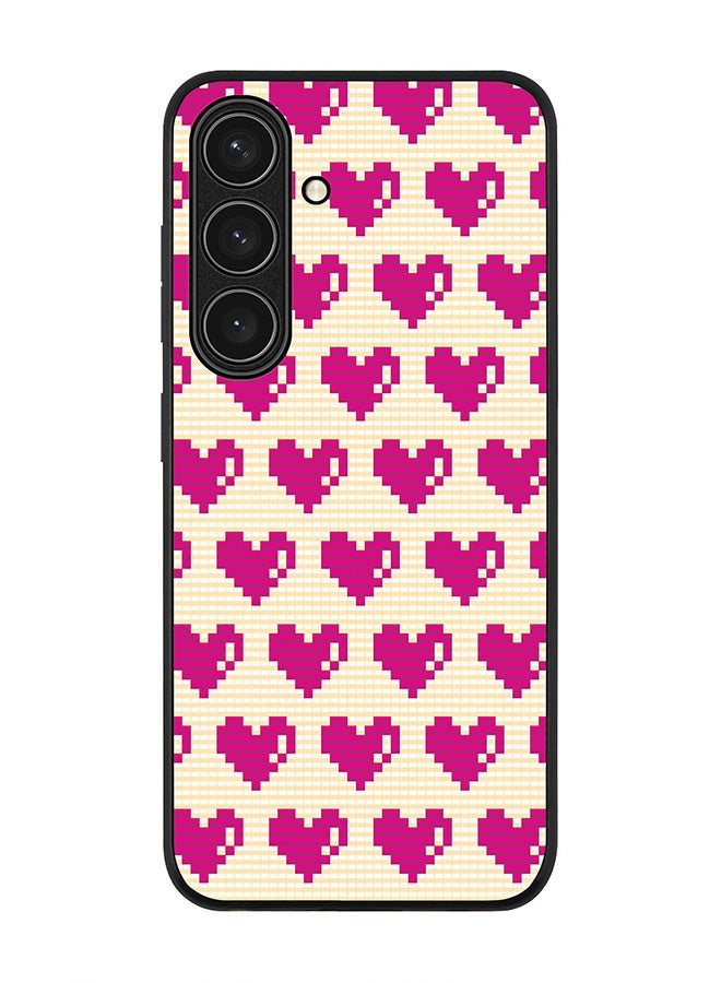Stylizedd Rugged Black edge case for Samsung Galaxy S24 FE, Slim fit Soft Case Flexible Rubber Edges Anti Drop TPU Gel Thin Cover -  Pixel Hearts - Image 1
