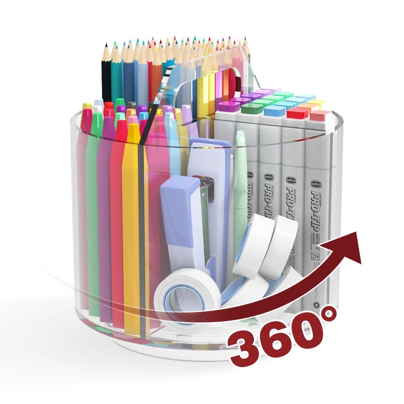 Absonic Pencil Holder For Kids  360 Rotating Pen Holder For Desk Organizer And Storage  4 Compartments Art Supply Marker Organizer  Acrylic Kids Desk Organizer For School Lazy Susan Organizer - Image 1