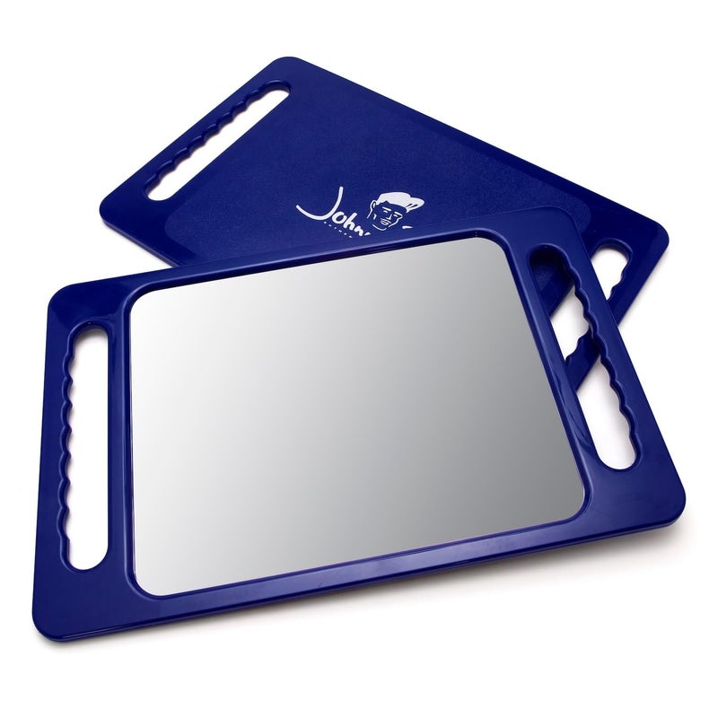 JOHNNY B. Large Handheld Lightweight Rectangular Mirror with Double Handle for Barbers, Hairdressers, Home - Image 1