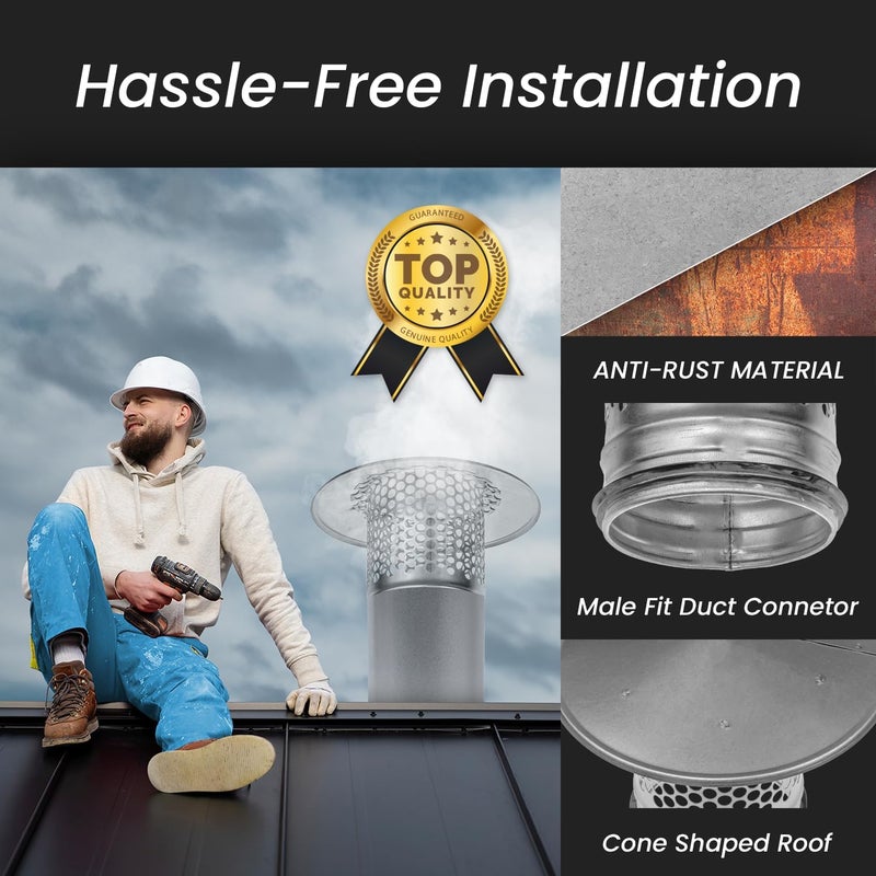 Repa Market Round Roof Rain Cap HVAC Vent - 4 Inch Galvanized Steel with Rubber Gasket - Image 5