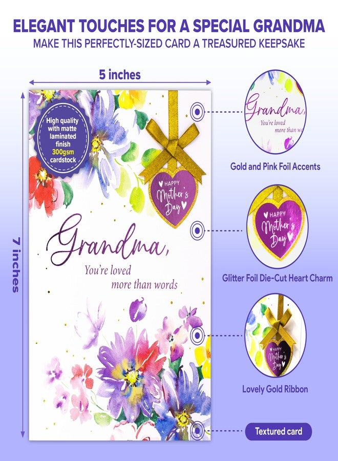 Decorably Gold and Pink Foiled 5x7in Happy Mothers Day Card for Grandma with Gold Ribbon and Die-Cut Heart Charm with Envelope and Stickers, Textured Design for Granny From Kids with Printed Message - Image 4