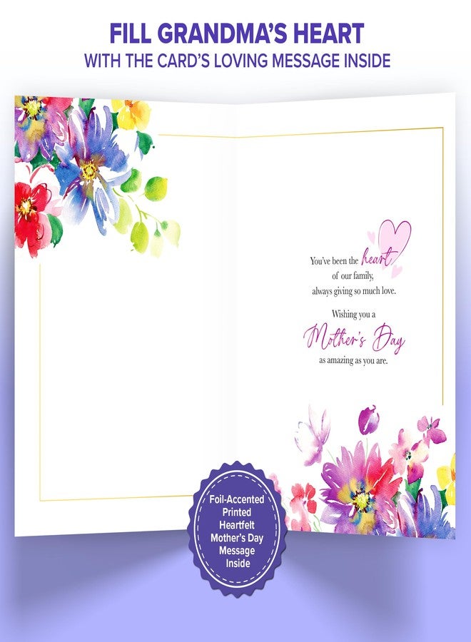 Decorably Gold and Pink Foiled 5x7in Happy Mothers Day Card for Grandma with Gold Ribbon and Die-Cut Heart Charm with Envelope and Stickers, Textured Design for Granny From Kids with Printed Message - Image 2