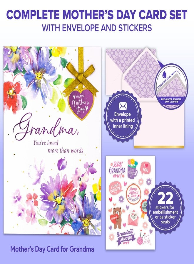 Decorably Gold and Pink Foiled 5x7in Happy Mothers Day Card for Grandma with Gold Ribbon and Die-Cut Heart Charm with Envelope and Stickers, Textured Design for Granny From Kids with Printed Message - Image 5