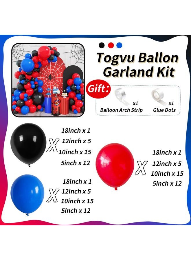Togvu Red Blue Black Balloon Arch Garland Kit, 101 Pcs Matte Red Black and Royal Blue Latex Balloon Garland Kit for Super Spider Hero Party Boys Kids Birthday Baby Shower Graduation Party Decorations - Image 2