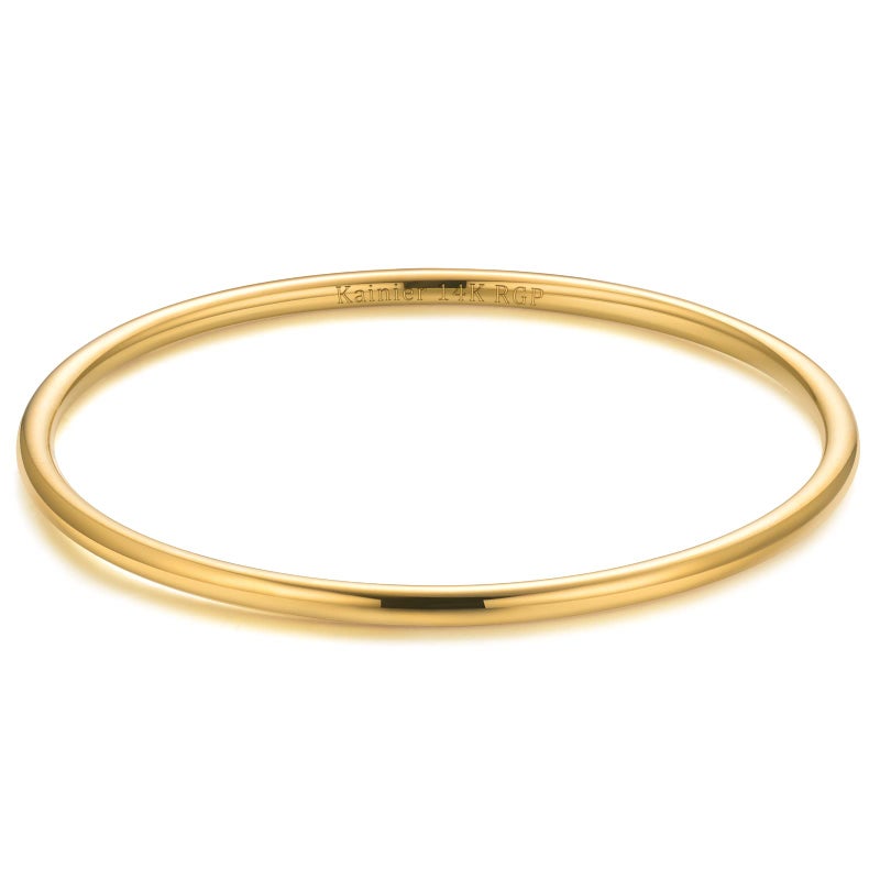 Kainier 3mm 14K Gold Plated Bracelet Stainless Steel Glossy Stackable Thin Round Bangle Bracelet for Women Solid Plain Polished Bracelet Best Gifts for Love - Image 1