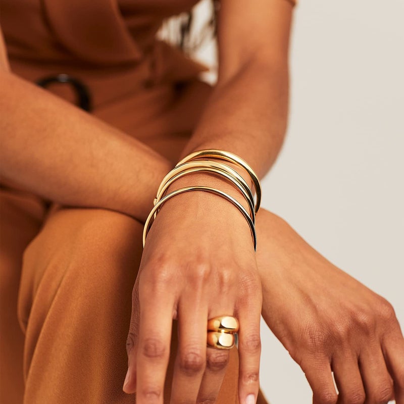 Kainier 3mm 14K Gold Plated Bracelet Stainless Steel Glossy Stackable Thin Round Bangle Bracelet for Women Solid Plain Polished Bracelet Best Gifts for Love - Image 2