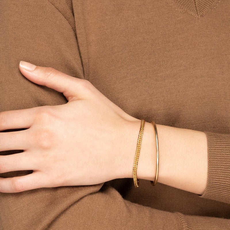 Kainier 3mm 14K Gold Plated Bracelet Stainless Steel Glossy Stackable Thin Round Bangle Bracelet for Women Solid Plain Polished Bracelet Best Gifts for Love - Image 3