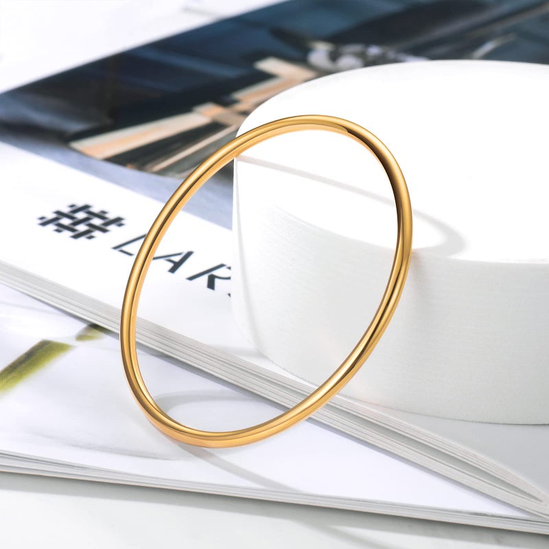 Kainier 3mm 14K Gold Plated Bracelet Stainless Steel Glossy Stackable Thin Round Bangle Bracelet for Women Solid Plain Polished Bracelet Best Gifts for Love - Image 5