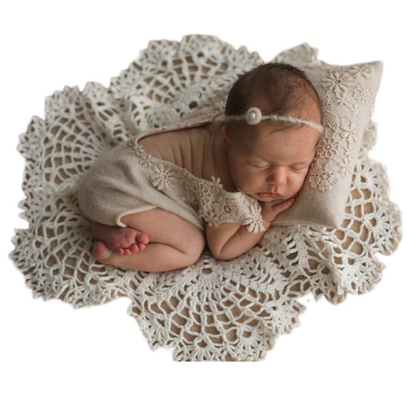 Vedory Baby Photography Props Wrap Mat Newborn Boy Girl Photo Shoot Positioning Cushion with Lace Wrap Mat Photography ShootWhite