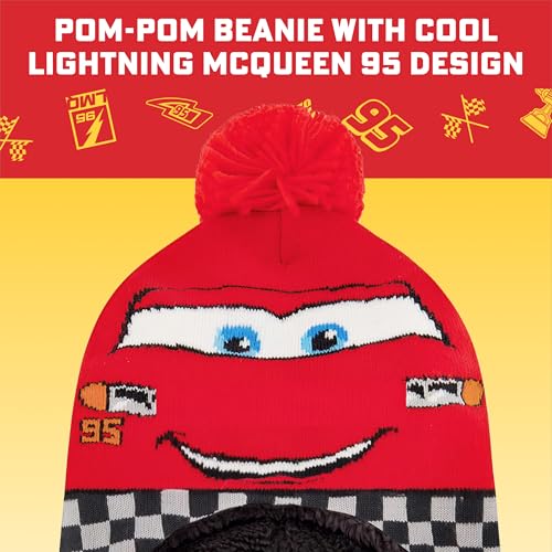 Disney Boys Winter Hat And Mitten Set, Cars Lightning McQueen Toddler Beanie For Ages 2-4, Red/Black/White - Image 3