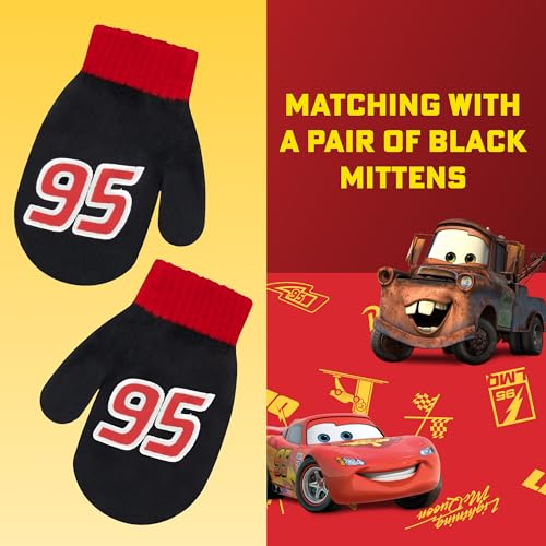 Disney Boys Winter Hat And Mitten Set, Cars Lightning McQueen Toddler Beanie For Ages 2-4, Red/Black/White - Image 4