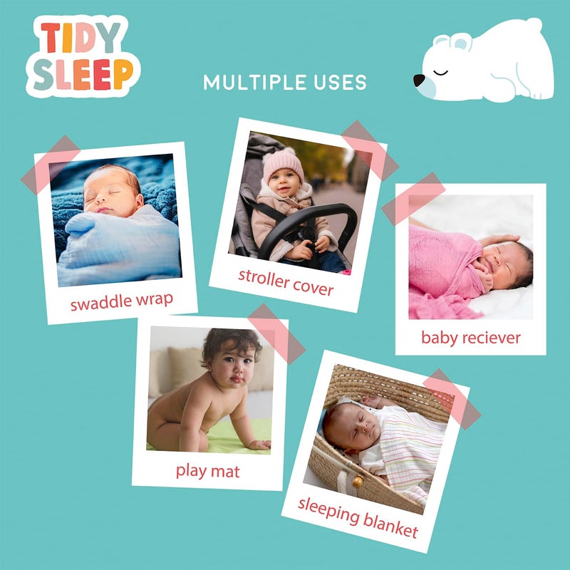 TIDY SLEEP Waterproof Baby Dry Sheet with Muslin Swaddle for New Born Baby Blue Medium (Mom & Me) - Image 4