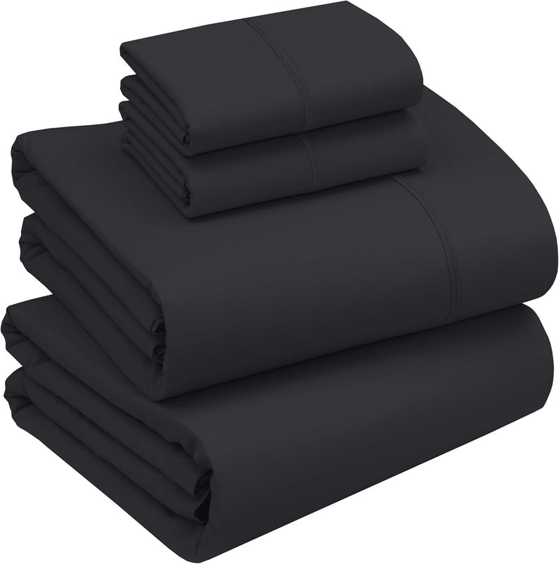 RUVANTI 100% Cotton Sheets – Queen Size Percale Bedding, Cooling & Breathable, Durable with a Crisp, Soft & Comfortable Feel, 16" Deep Pocket, 4-Piece Set, Jet Black - Image 1
