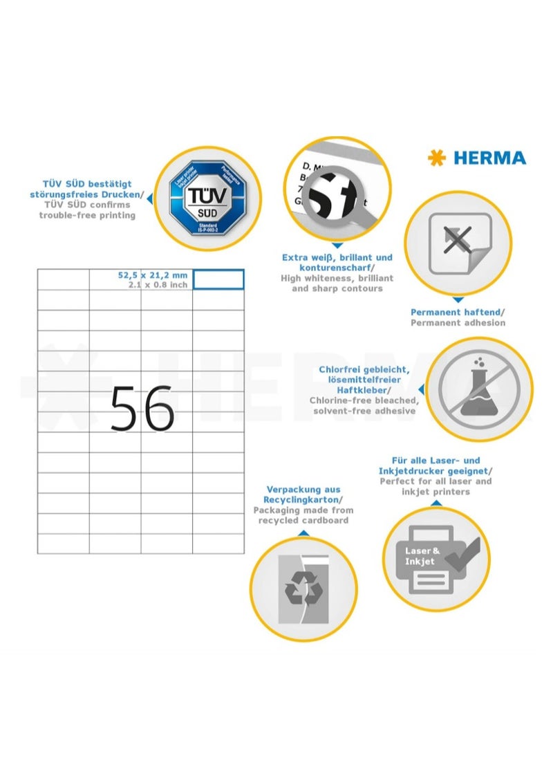 Herma Multi-Purpose Self-Adhesive Labels, 56 Labels Per A4 Sheet, 100 Sheets, 52.5 x 21.2mm, 5600 Labels, Blank Universal Labels, Adhesive Labels for Laser and Inkjet Printers, White - pzsku/ZE3783524A7788900B6ECZ/45/_/1738958873/fa443340-9049-4d7b-bbf5-0ce2199e40f9