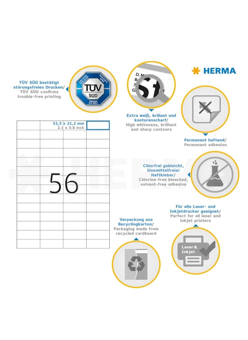 Herma Herma Multi-Purpose Self-Adhesive Labels, 56 Labels Per A4 Sheet, 100 Sheets, 52.5 x 21.2mm, 5600 Labels, Blank Universal Labels, Adhesive Labels for Laser and Inkjet Printers, White  - Image 5