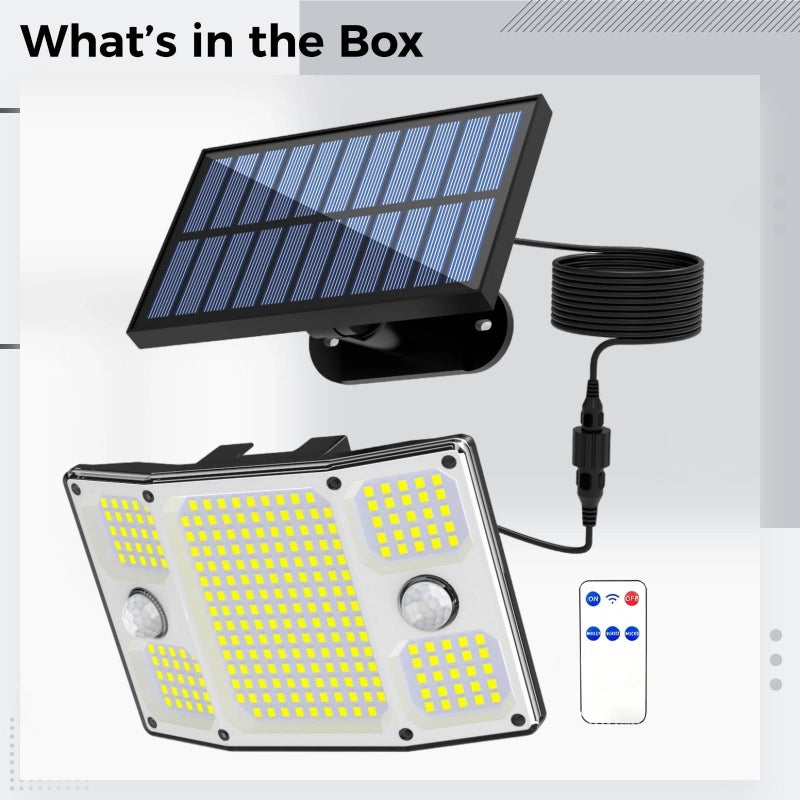 مصباح كاشف خارجي مقاوم للماء يعمل بالطاقة الشمسية 261 ليد مع مستشعر حركة وجهاز تحكم عن بعد لمبة كاشفة أمنية مع لوحة متعددة البلورات - Image 3