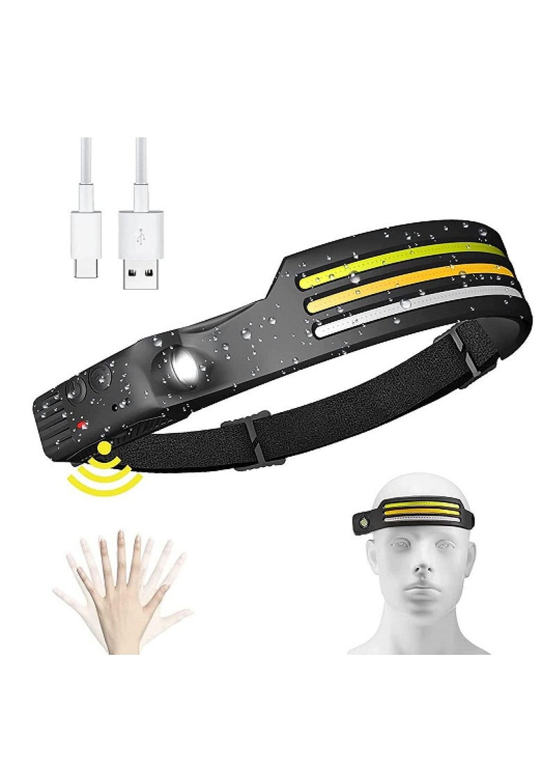 مصباح و كشاف الرأس 3 صفوف - لاسلكي LED قابل لإعادة الشحن للتخييم ، مصباح أمامي للإضاءة 230 درجة مع مستشعر الحركة ، خفيف الوزن ، مقاوم للعوامل الجوية ، مصباح أمامي بمصدران للضوء ، مصباح يدوي للتخييم ، - Image 1