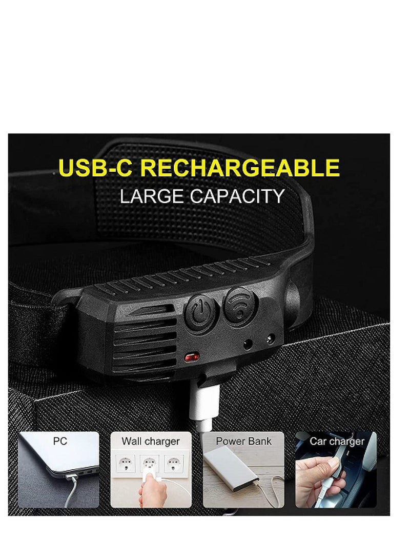 مصباح و كشاف الرأس 3 صفوف - لاسلكي LED قابل لإعادة الشحن للتخييم ، مصباح أمامي للإضاءة 230 درجة مع مستشعر الحركة ، خفيف الوزن ، مقاوم للعوامل الجوية ، مصباح أمامي بمصدران للضوء ، مصباح يدوي للتخييم ، - Image 4