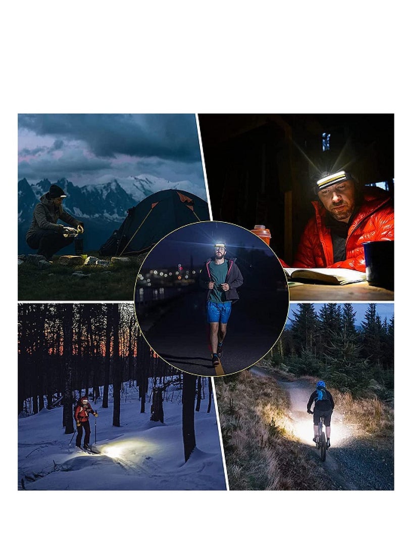 مصباح و كشاف الرأس 3 صفوف - لاسلكي LED قابل لإعادة الشحن للتخييم ، مصباح أمامي للإضاءة 230 درجة مع مستشعر الحركة ، خفيف الوزن ، مقاوم للعوامل الجوية ، مصباح أمامي بمصدران للضوء ، مصباح يدوي للتخييم ، - Image 3