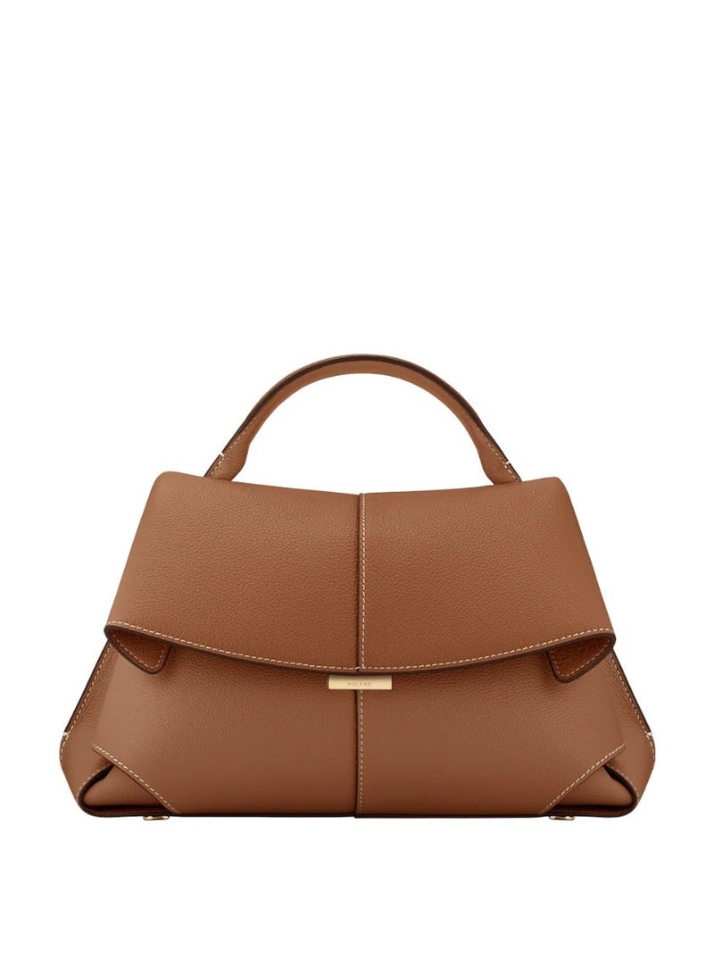 Polène Smile Vintage Leather Pleated Handbag / Shoulder Crossbody Camera Bag - Brown - Image 1