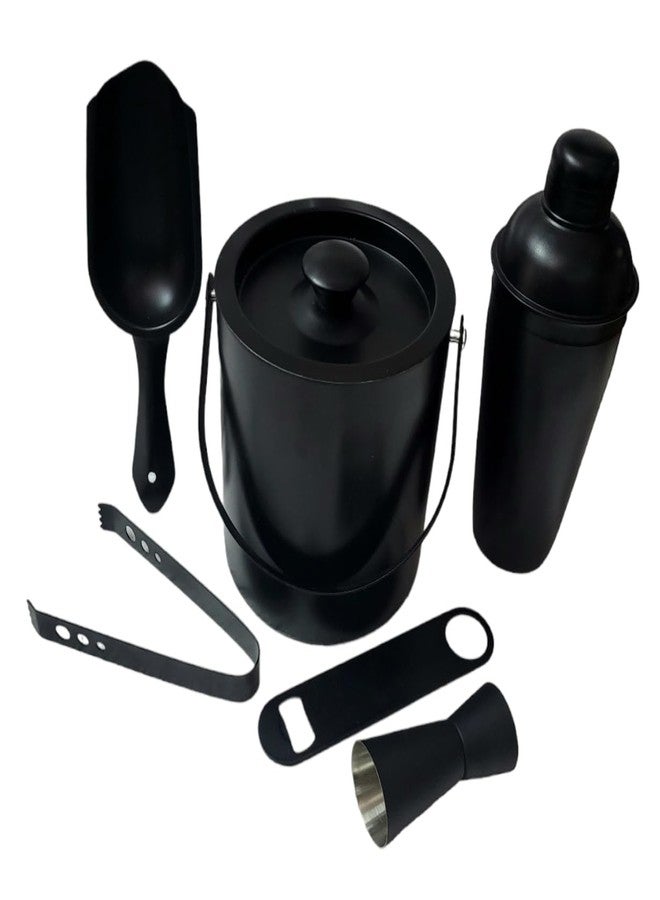 Proniks Stainless Steel Ice Bucket with Opener, Ice Tong,peg Measure, Ice Scope and with Cocktail Shaker|Keeps Ice Cold for 6 h|Great bar Tools for Home bar Accessories (of 1.5 Litre)(Black) - Image 1