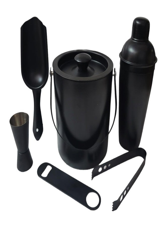 Proniks Stainless Steel Ice Bucket with Opener, Ice Tong,peg Measure, Ice Scope and with Cocktail Shaker|Keeps Ice Cold for 6 h|Great bar Tools for Home bar Accessories (of 1.5 Litre)(Black) - Image 2
