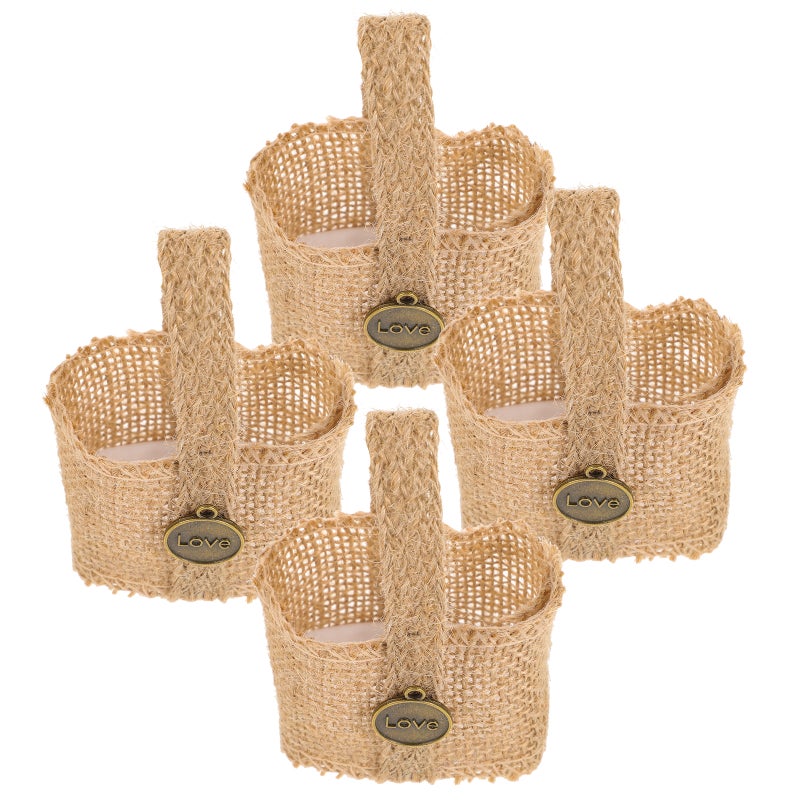 4pcs Banquet Candy Bag Decorative Storage Bag Flower Basket Wedding Party Burlap Bag - Image 1
