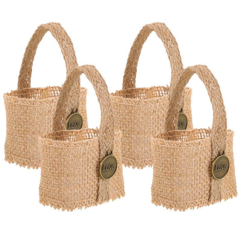 4pcs Banquet Candy Bag Decorative Storage Bag Flower Basket Wedding Party Burlap Bag - Image 5