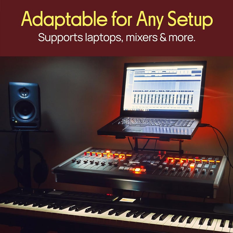 Pyle Portable Dual Laptop Stand - Standing Table with Adjustable Height, Ergonomic Design & Anti-Slip Prongs for DJ Mixer, Sound Equipment, Workstation, Gaming & Home Use - PLPTS38, Black - Image 5