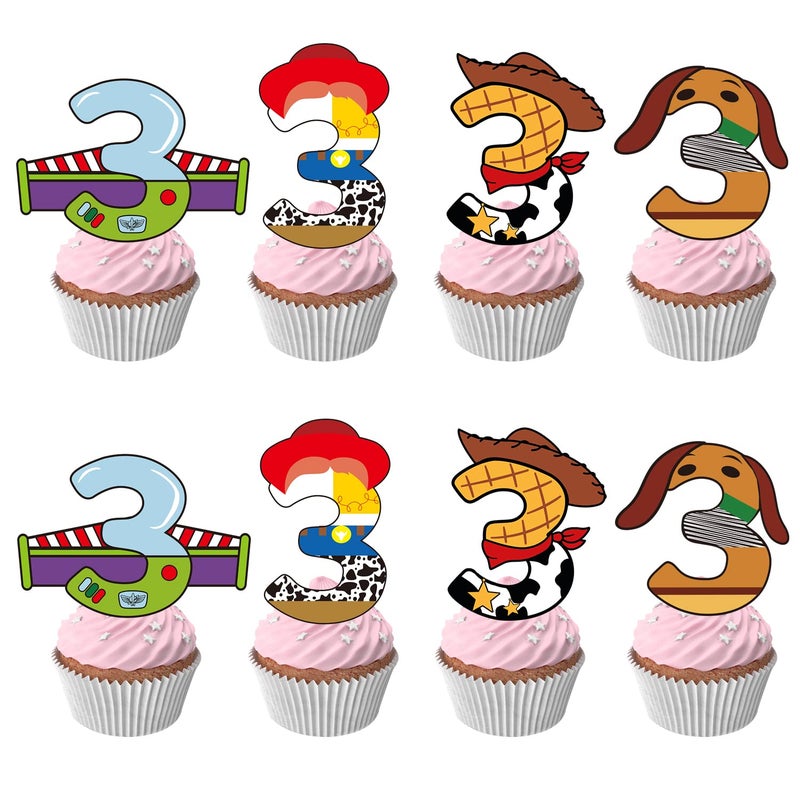 BIGKEOKI 40pcs Cartoon Story Cupcake Toppers 3rd Birthday Decorations for Boys Girls 3rd Birthday Party Supplies - Image 1