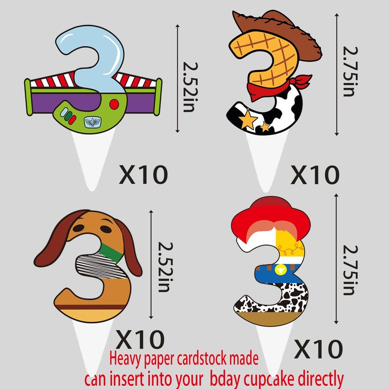BIGKEOKI 40pcs Cartoon Story Cupcake Toppers 3rd Birthday Decorations for Boys Girls 3rd Birthday Party Supplies - Image 3