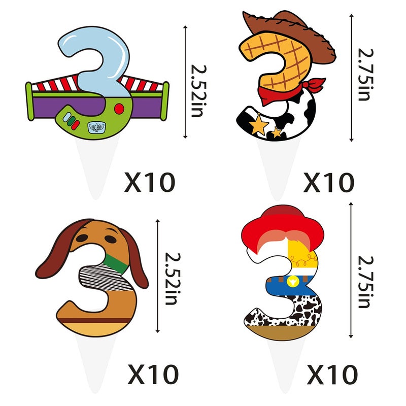 BIGKEOKI 40pcs Cartoon Story Cupcake Toppers 3rd Birthday Decorations for Boys Girls 3rd Birthday Party Supplies - Image 2