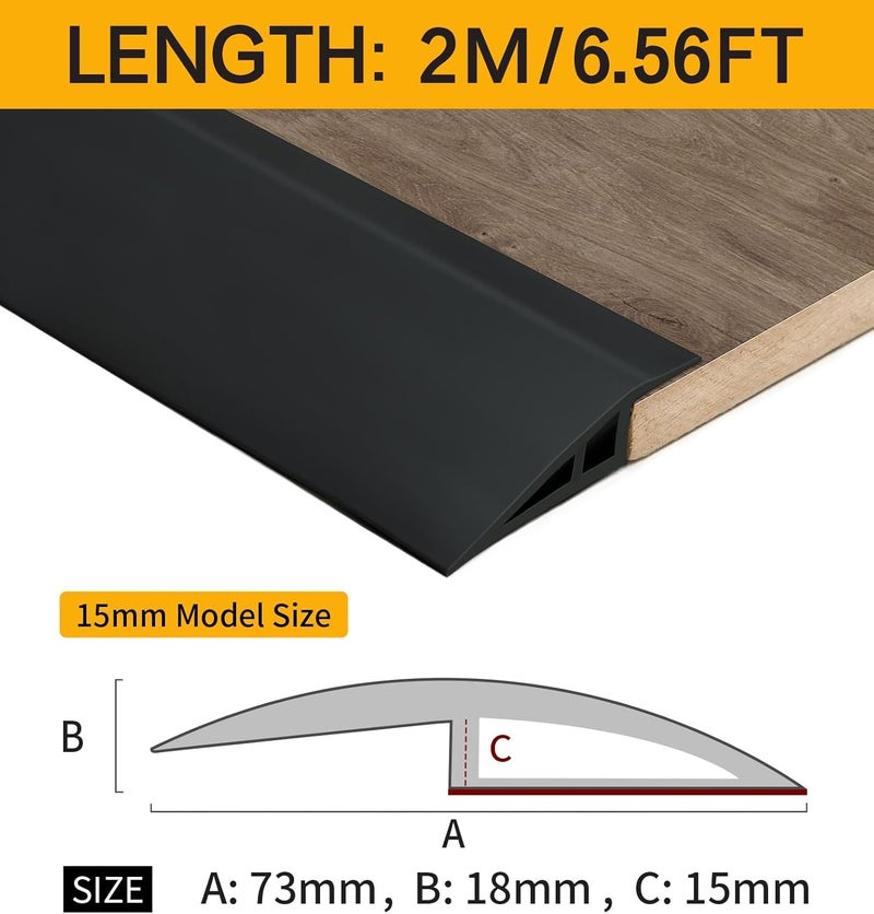 bnell Carpet & Floor Edging Trim Strip,Self Adhesive-PVC Floor Transition Strip,Threshold Transitions Suitable for Threshold Height Less Than 15mm (6.56FT_Black) - Image 2