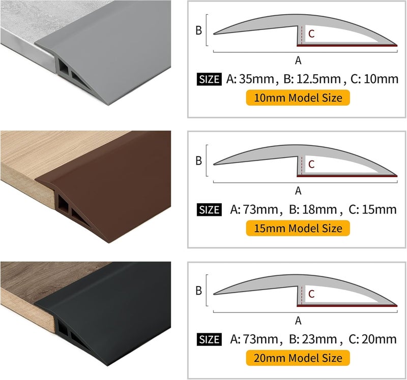 bnell Carpet & Floor Edging Trim Strip,Self Adhesive-PVC Floor Transition Strip,Threshold Transitions Suitable for Threshold Height Less Than 15mm (6.56FT_Black) - Image 4