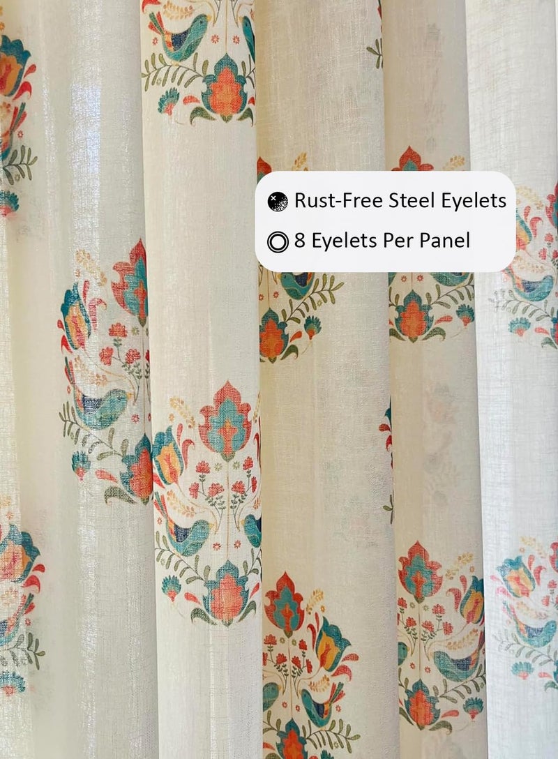 RANGBHAR Linen Textured Sheer Curtains with Eyelets Light Filtering Curtains 7 Feet Green Sparrows Door7 Feet X 4 Feet - Image 4