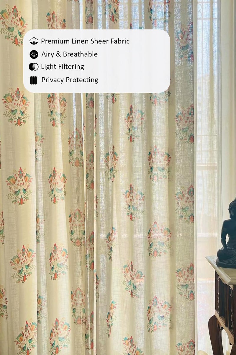 RANGBHAR Linen Textured Sheer Curtains with Eyelets Light Filtering Curtains 7 Feet Green Sparrows Door7 Feet X 4 Feet - Image 2